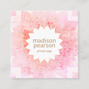 Tarjeta De Visita Cuadrada Pink Watercolor Lotus Mandala Flor Profesor de Yog
