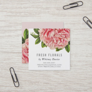 Tarjeta De Visita Cuadrada PINO BOTÁNICO PEONY flor vintage elegante floral