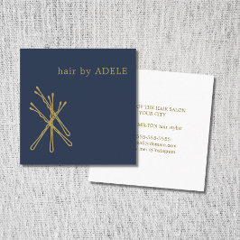 Tarjeta De Visita Cuadrada Pins de pelo dorado azul elegante minimalista