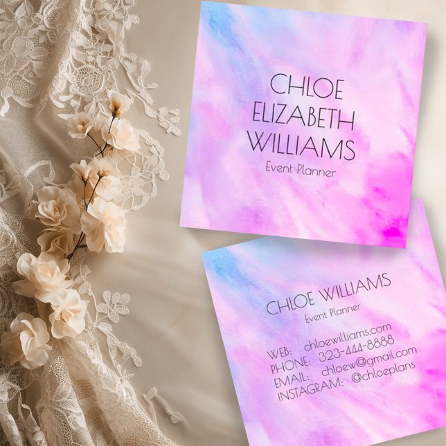 Tarjeta De Visita Cuadrada Pintado suave azul púrpura abstracto acuarela (Beautiful custom watercolor square business cards)