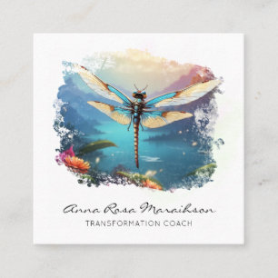Tarjeta De Visita Cuadrada *~* Pintura colorida Lotus Resumen Dragonfly