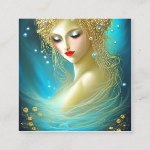 Tarjeta De Visita Cuadrada Pintura de fantasía de una mujer nadando con exqui