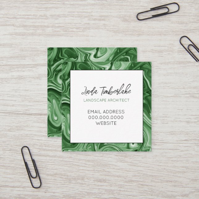 Tarjeta De Visita Cuadrada Pintura de mármol Moda PERSONALIZADA Blanco negro  (Anverso/Reverso In Situ)