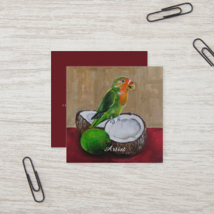 Tarjeta De Visita Cuadrada Pintura Fiesta Tropical de Lovebird por Alfred Fox