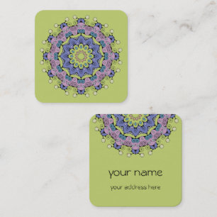 Tarjeta De Visita Cuadrada Pintura manual de Mandala Clock Face 2