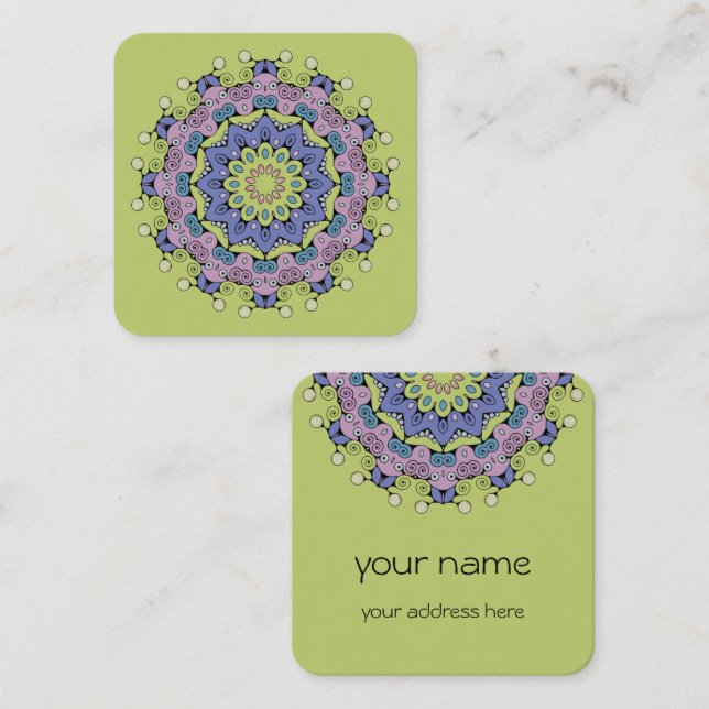 Tarjeta De Visita Cuadrada Pintura manual de Mandala Clock Face 2 (Anverso / Reverso)