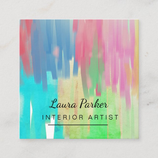 Tarjeta De Visita Cuadrada Pintura verde verde azulada Resumen Artista de acu (Anverso)