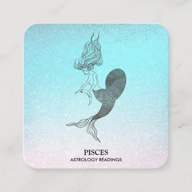 Tarjeta De Visita Cuadrada *~* PISCES Astrología Zodiaca Leyendo a Aqua Purpu (Anverso)