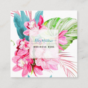 Tarjeta De Visita Cuadrada PixDezines Acuarela Rosa Kona Cymbidium