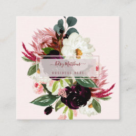 Tarjeta De Visita Cuadrada PixDezines acuarela Rustic Bloom Rubor Borgoña