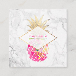 Tarjeta De Visita Cuadrada PixDezines Aloha Piñas/Rosa+Oro/Mármol