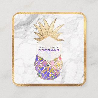 Tarjeta De Visita Cuadrada PixDezines ALOHA PINEAPPLE/FAUX ORO/MÁRMOL