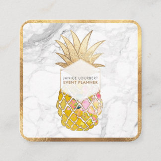 Tarjeta De Visita Cuadrada PixDezines ALOHA PINEAPPLE/FAUX ORO/MÁRMOL