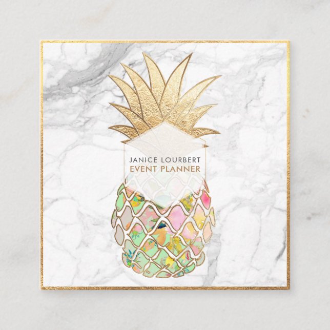 Tarjeta De Visita Cuadrada PixDezines ALOHA PINEAPPLE/MINT VERDE/FAUX ORO (Anverso)