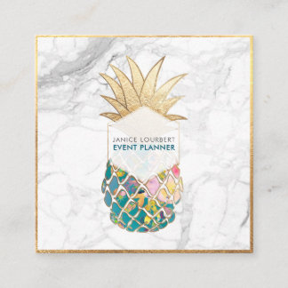 Tarjeta De Visita Cuadrada PixDezines ALOHA PINEAPPLE/ORO VERDE AZULADO AZUL/