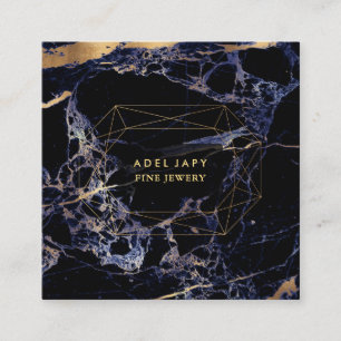 Tarjeta De Visita Cuadrada PixDezines Azul Mármol+Faux Gold Piedra faceta