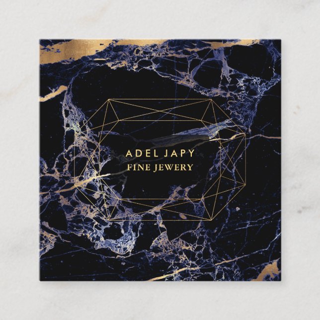 Tarjeta De Visita Cuadrada PixDezines Azul Mármol+Faux Gold Piedra faceta (Anverso)