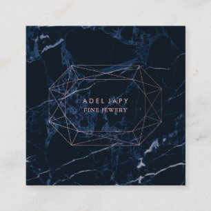 Tarjeta De Visita Cuadrada PixDezines Blue Marble+Faux Rosa Gold Emerald Cut