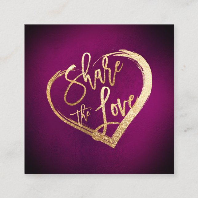 Tarjeta De Visita Cuadrada PixDezines Burgundy Gold Comparte el amor (Anverso)