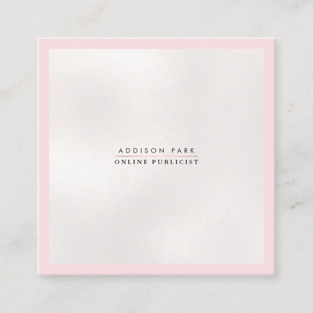 Tarjeta De Visita Cuadrada PixDezines Elegante, Blanco Par+Rosa (Anverso)