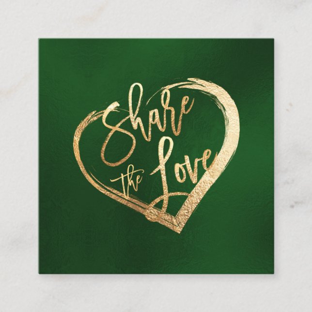 Tarjeta De Visita Cuadrada PixDezines Faux Gold Comparte el amor Evergreen (Anverso)
