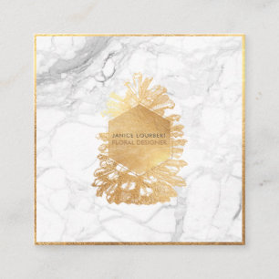 Tarjeta De Visita Cuadrada PixDezines FAUX ORO PINOS+ MÁRMOL