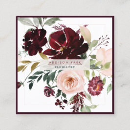 Tarjeta De Visita Cuadrada PixDezines Flores Acuarela, Burgundy+Blush
