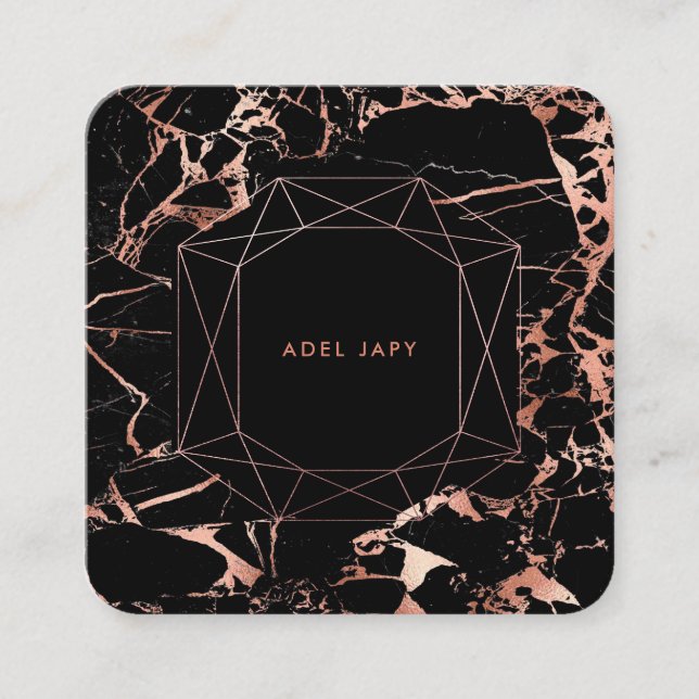 Tarjeta De Visita Cuadrada PixDezines Marble+Faux Rosa Gold Emerald Cut (Anverso)