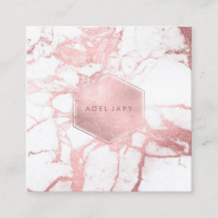 Tarjeta De Visita Cuadrada PixDezines Mármol + Faux Rose Gold venas