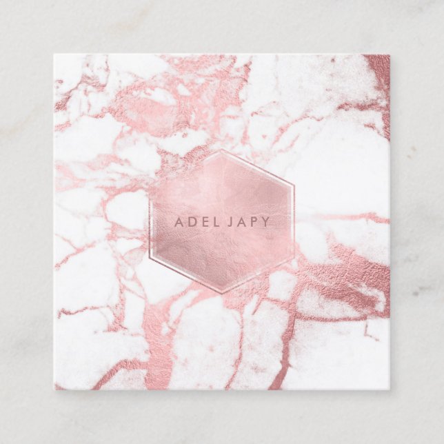 Tarjeta De Visita Cuadrada PixDezines Mármol + Faux Rose Gold venas (Anverso)