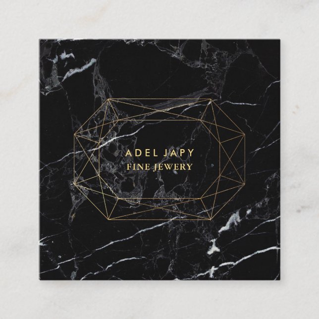 Tarjeta De Visita Cuadrada PixDezines Mármol Negro + Faux Gold Gemstone Facet (Anverso)