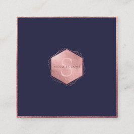 Tarjeta De Visita Cuadrada PixDezines MONOGRAM/FAUX ORO ROSA, NAVY BLUE