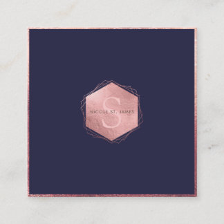 Tarjeta De Visita Cuadrada PixDezines MONOGRAM/FAUX ORO ROSA, NAVY BLUE