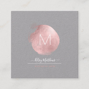 Tarjeta De Visita Cuadrada PíxDezines Monograma Negro + Punto de Oro Rosa