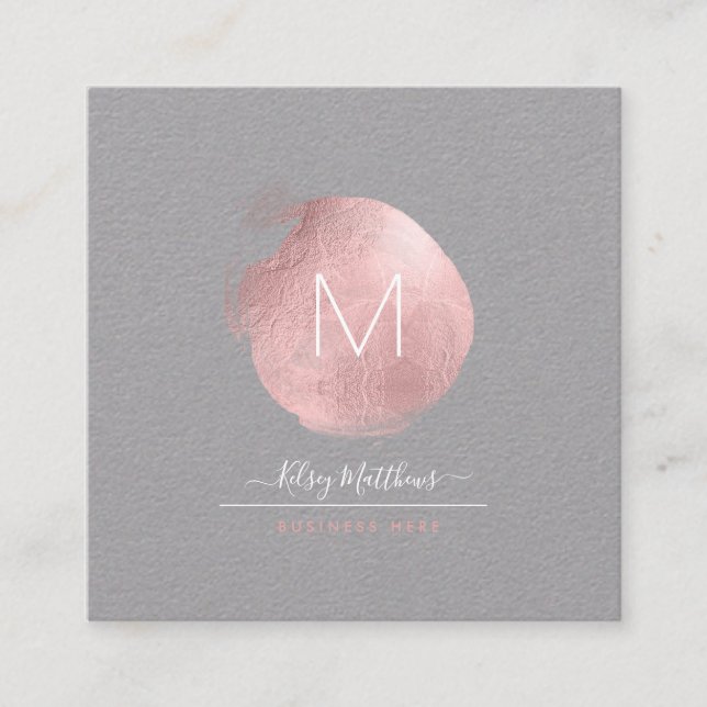 Tarjeta De Visita Cuadrada PíxDezines Monograma Negro + Punto de Oro Rosa (Anverso)