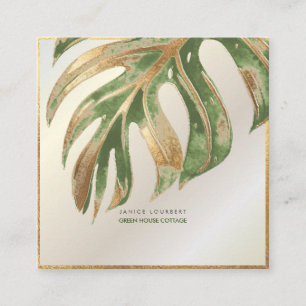 Tarjeta De Visita Cuadrada PixDezines MONSTERA, DUO TONE FAUX RELIEVE METALIZ