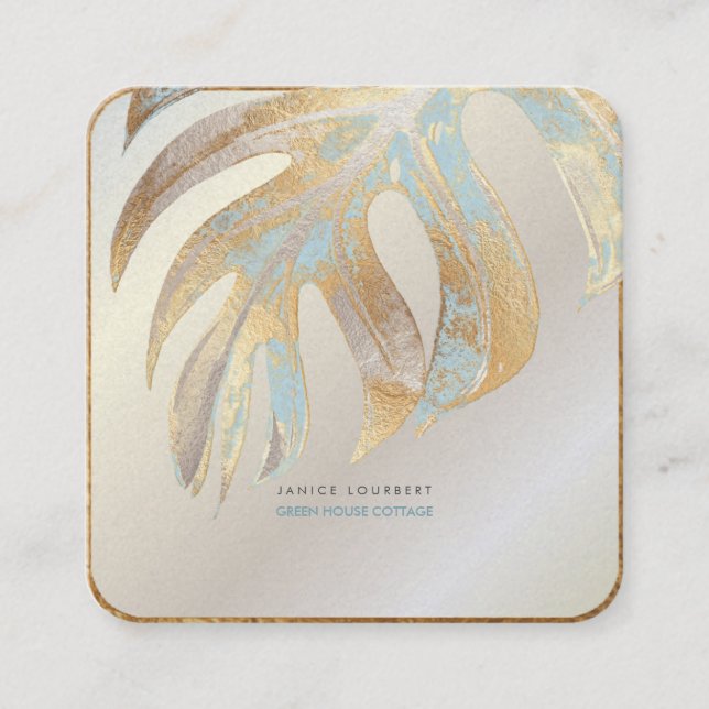 Tarjeta De Visita Cuadrada PixDezines MONSTERA, RELIEVE METALIZADO DUO TONE F (Anverso)