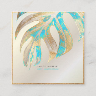Tarjeta De Visita Cuadrada PixDezines MONSTERA, RELIEVE METALIZADO DUO TONE F