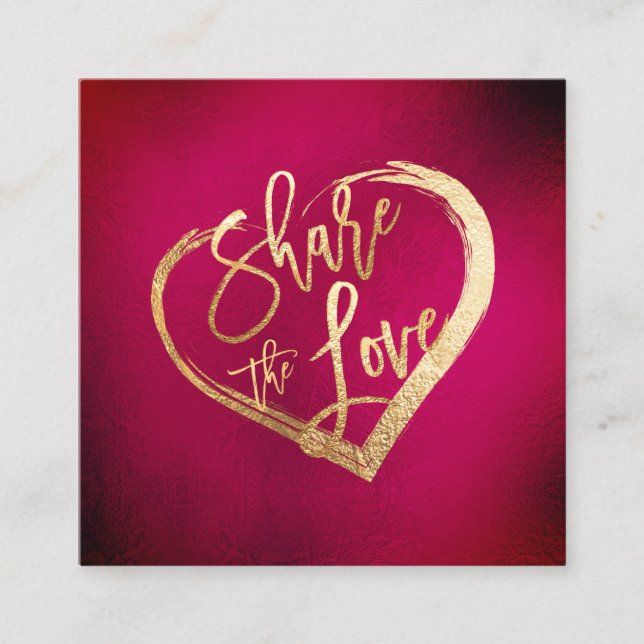 Tarjeta De Visita Cuadrada PixDezines Red Sangria Gold Comparte amor (Anverso)