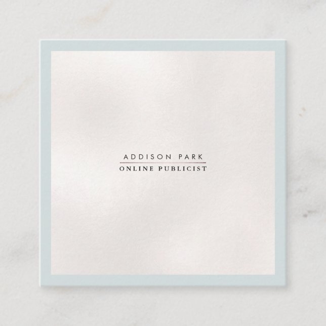 Tarjeta De Visita Cuadrada PixDezines Sencillo Elegante, Blanco Primario+Azul (Anverso)