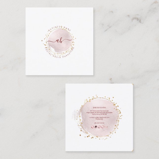 Tarjeta De Visita Cuadrada PixDezines Simple Rubor Bruske + Burgundy Sq (Anverso / Reverso)