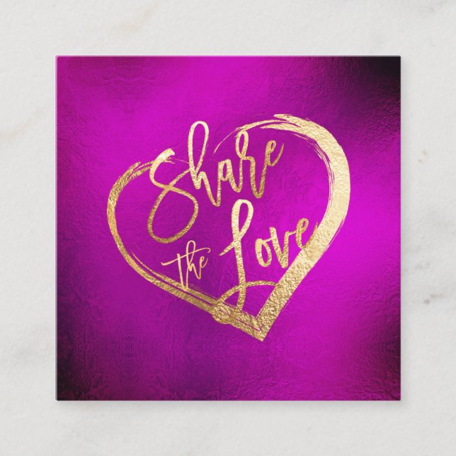 Tarjeta De Visita Cuadrada PixDezines Vibrant Fuschia Gold Comparte el amor (Anverso)