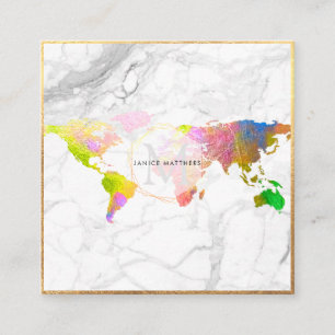 Tarjeta De Visita Cuadrada PixDezines YENDO GLOBAL MONOGRAMA/FAUX ORO