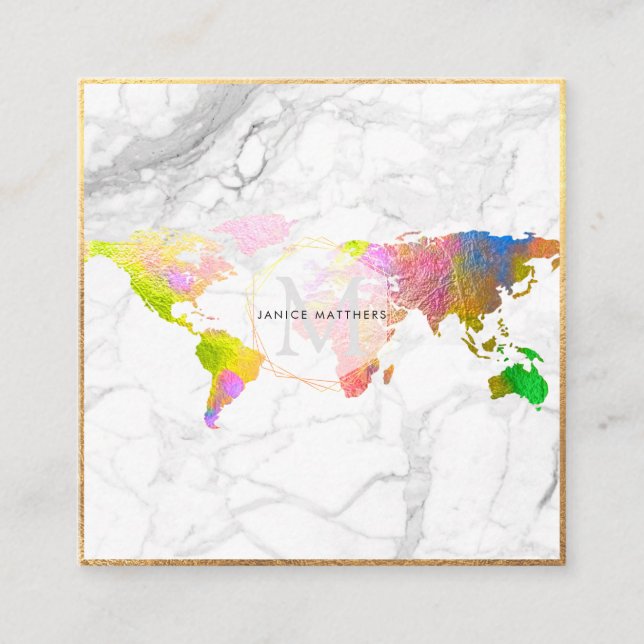 Tarjeta De Visita Cuadrada PixDezines YENDO GLOBAL MONOGRAMA/FAUX ORO (Anverso)