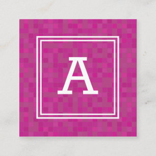 Tarjeta De Visita Cuadrada Píxeles de mosaico rosa monograma personalizado