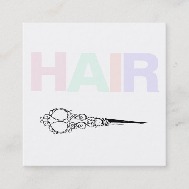 Tarjeta De Visita Cuadrada *~* Pizarras simples de pelo tijeras mínimas de an (Anverso)