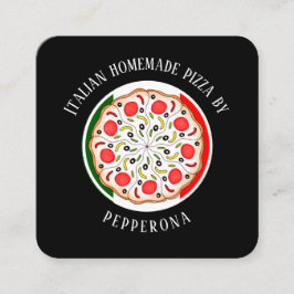 Tarjeta De Visita Cuadrada Pizza de pepperoni bandera italiana negra profesio
