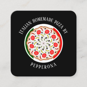 Tarjeta De Visita Cuadrada Pizza de pepperoni bandera italiana negra profesio