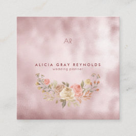 Tarjeta De Visita Cuadrada Planeador de casamiento floral con Rosa Glam Monog
