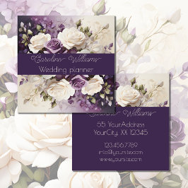 Tarjeta De Visita Cuadrada planificador de bodas de rosas púrpuras blancas ro